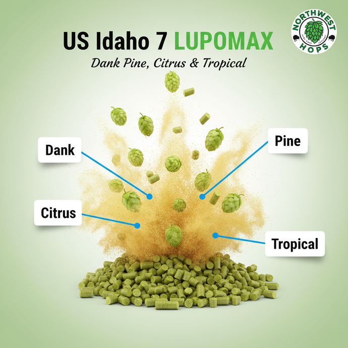2024 US Idaho 7 LUPOMAX™ Hop Pellets – US Stone Fruit & Pine Aroma Hops | Northwest Hops